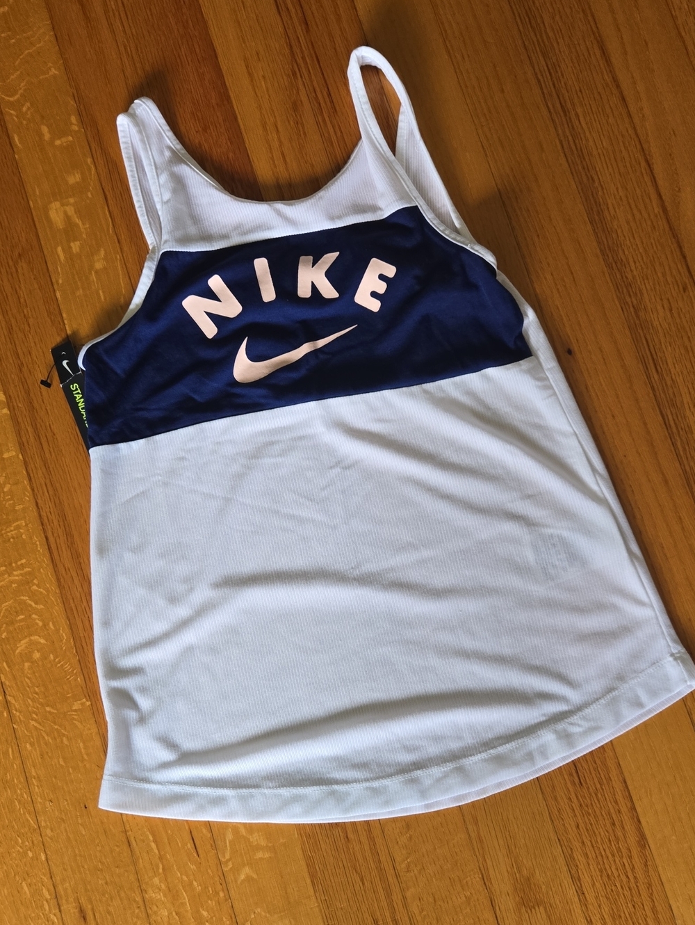 Nike White and Navy Tank Top with Pink Logo
